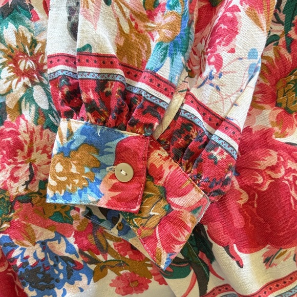 Lightweight linen blend Ivory Floral Button-Up Blouse - Bright Multi - Picture 9 of 9